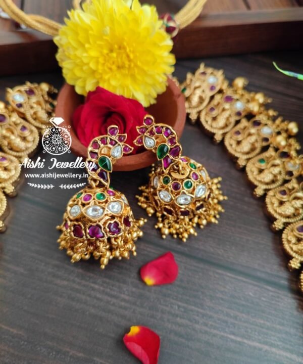 Gold alike polished lakshmi haram with uncut Ad stones-LH97