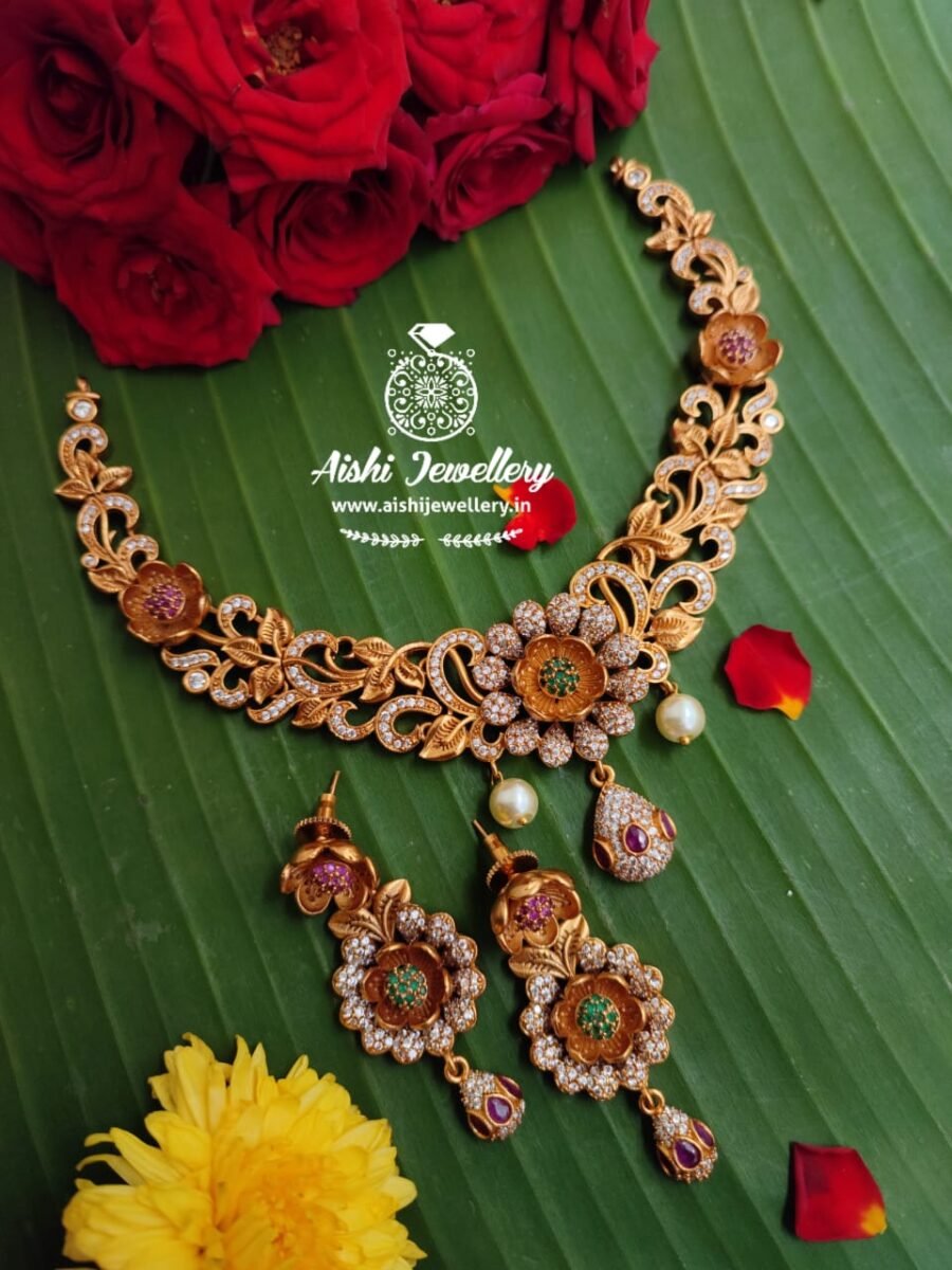 Floral Ad Matt Gold Neck Set – N053