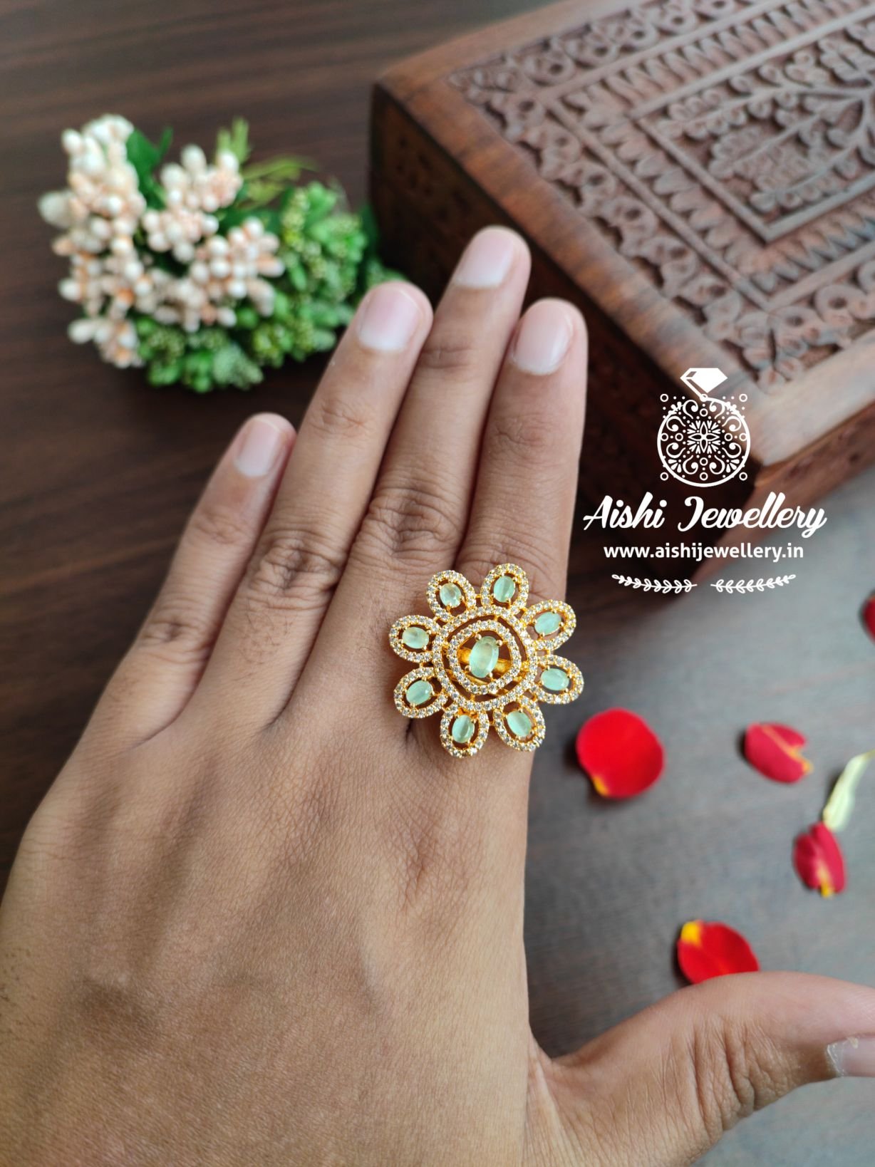 Floral Ad Finger Ring (Mint Green)-FR23