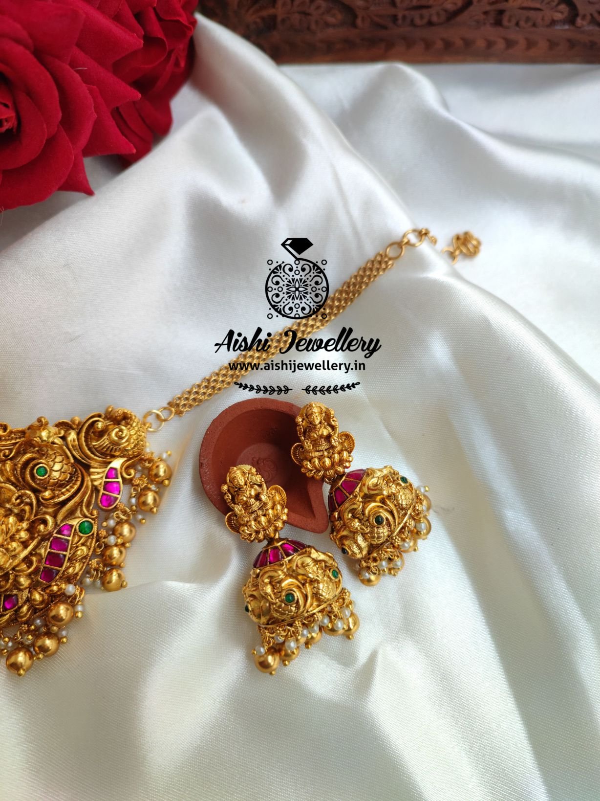 Gold likea polish with Jadu stones Choker Set – HN84