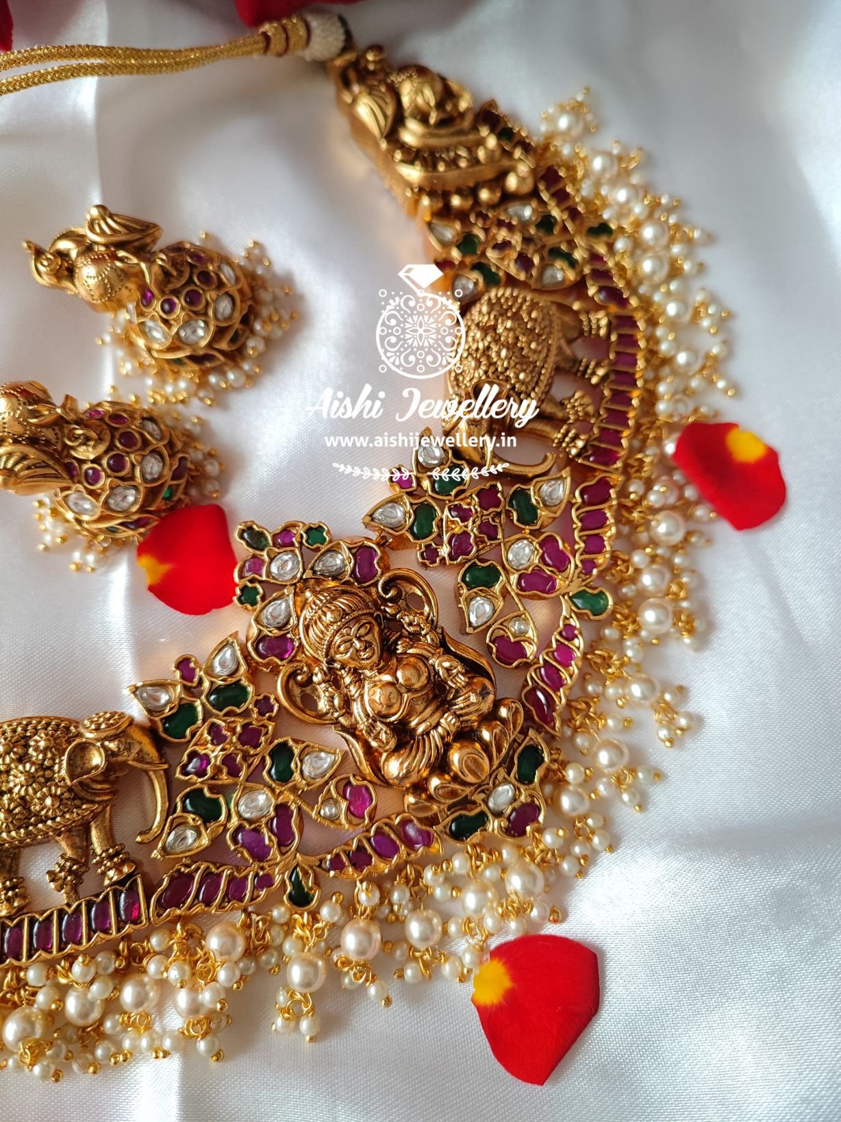 Grand Bridal Naga’s Silver Replica Necklace (Pearl Beads)-N262