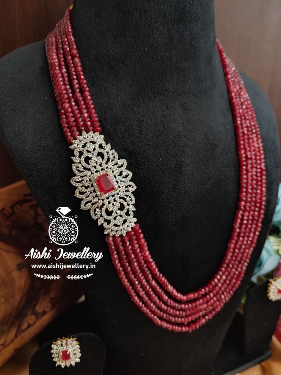 American Diamond with Crystal Mala Set(Maroon)-MA15