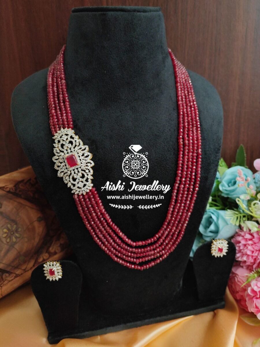 American Diamond with Crystal Mala Set(Maroon)-MA15