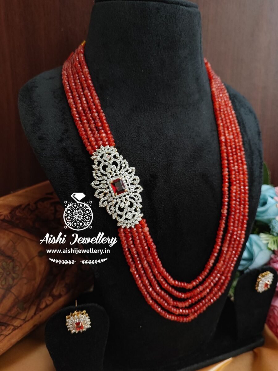 American Diamond with Crystal Mala Set(Marron Shade)-MA16