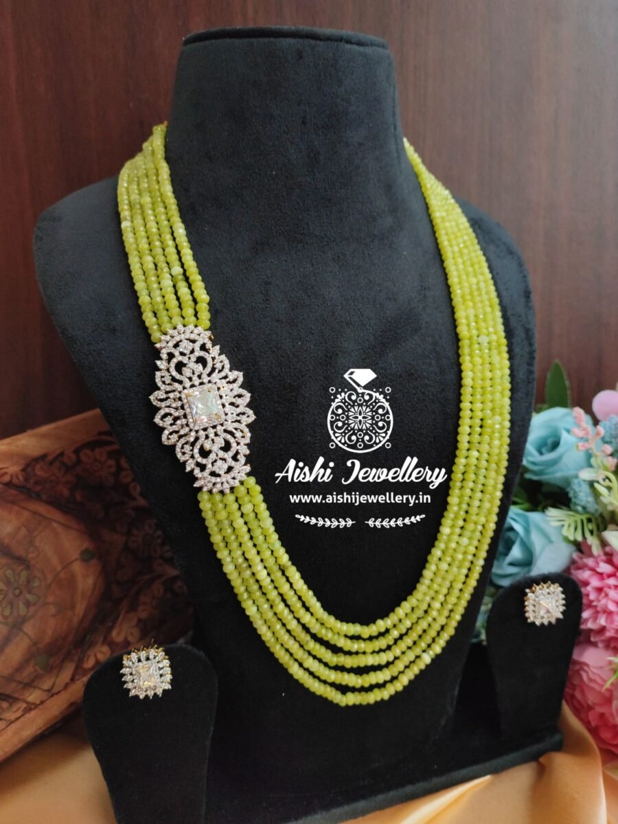 American Diamond with Crystal Mala Set(Pastel Green)-MA21