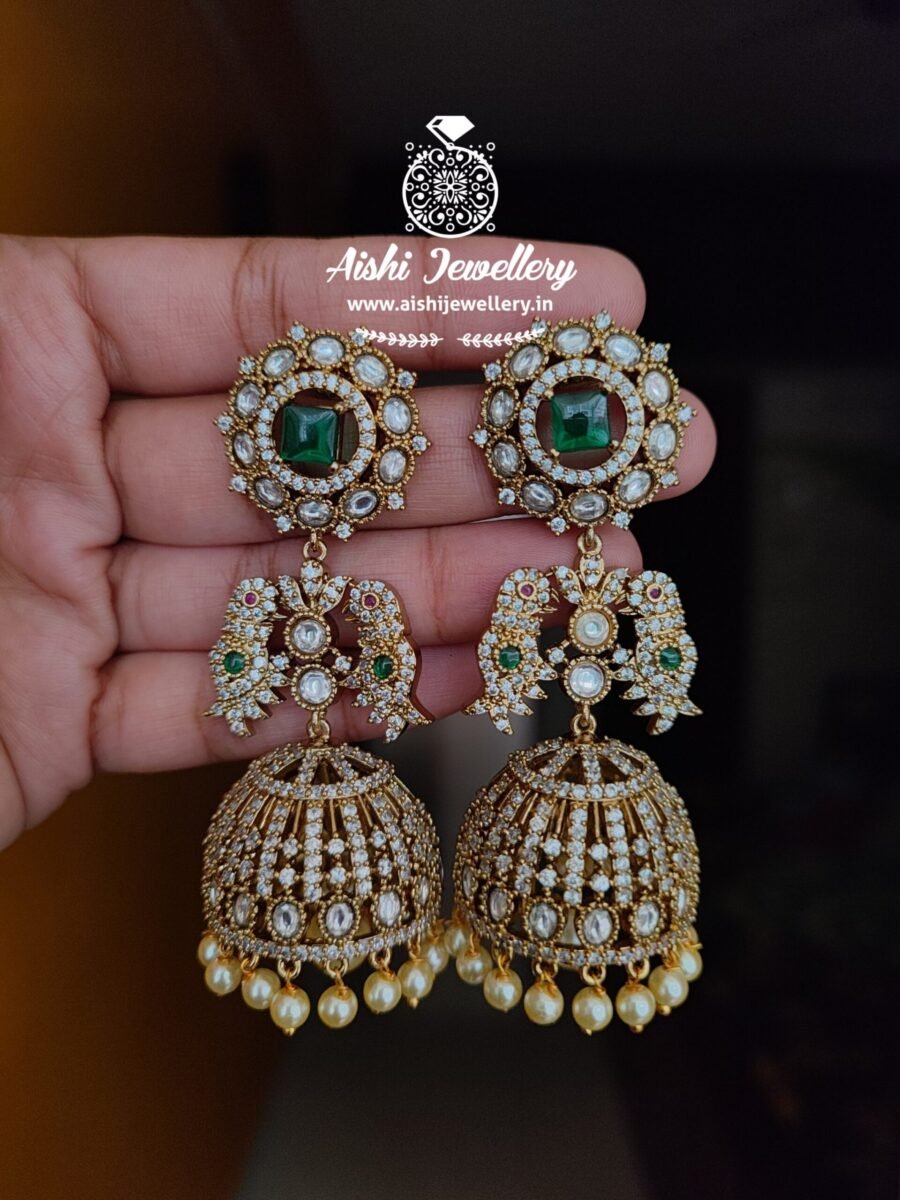 Victorian Polish Parrot Jhumka(Green)-E211