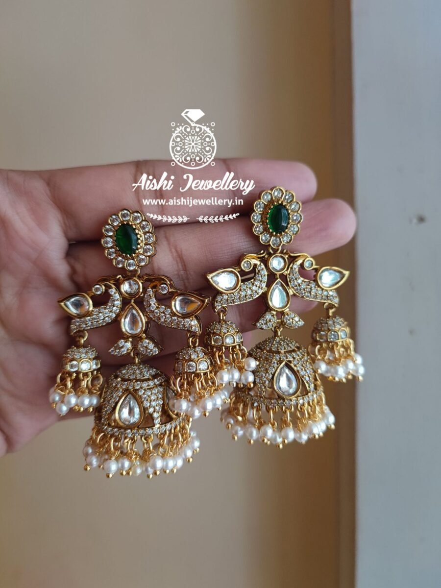 Victorian Polish 3 Layer Jhumka(Green)-E221