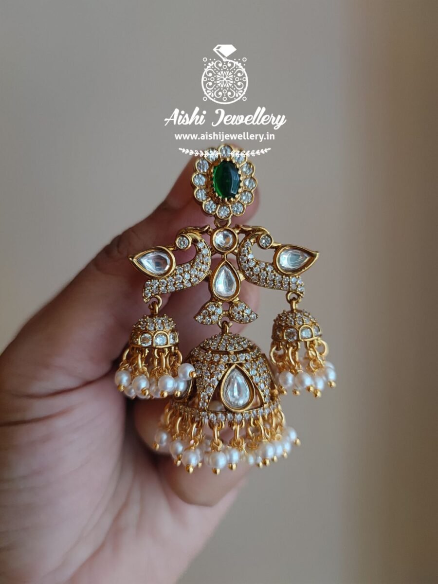 Victorian Polish 3 Layer Jhumka(Green)-E221