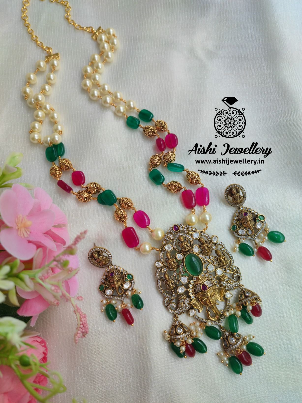 Antique Ganesha Pearl Beads Mala Set – MA47