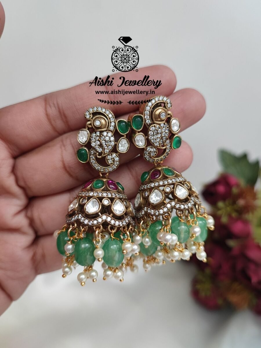 Peacock Victorian Diamond Jhumka -AE128