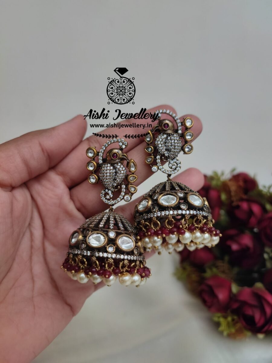 Victorian Diamond Peacock Jhumka -AE132