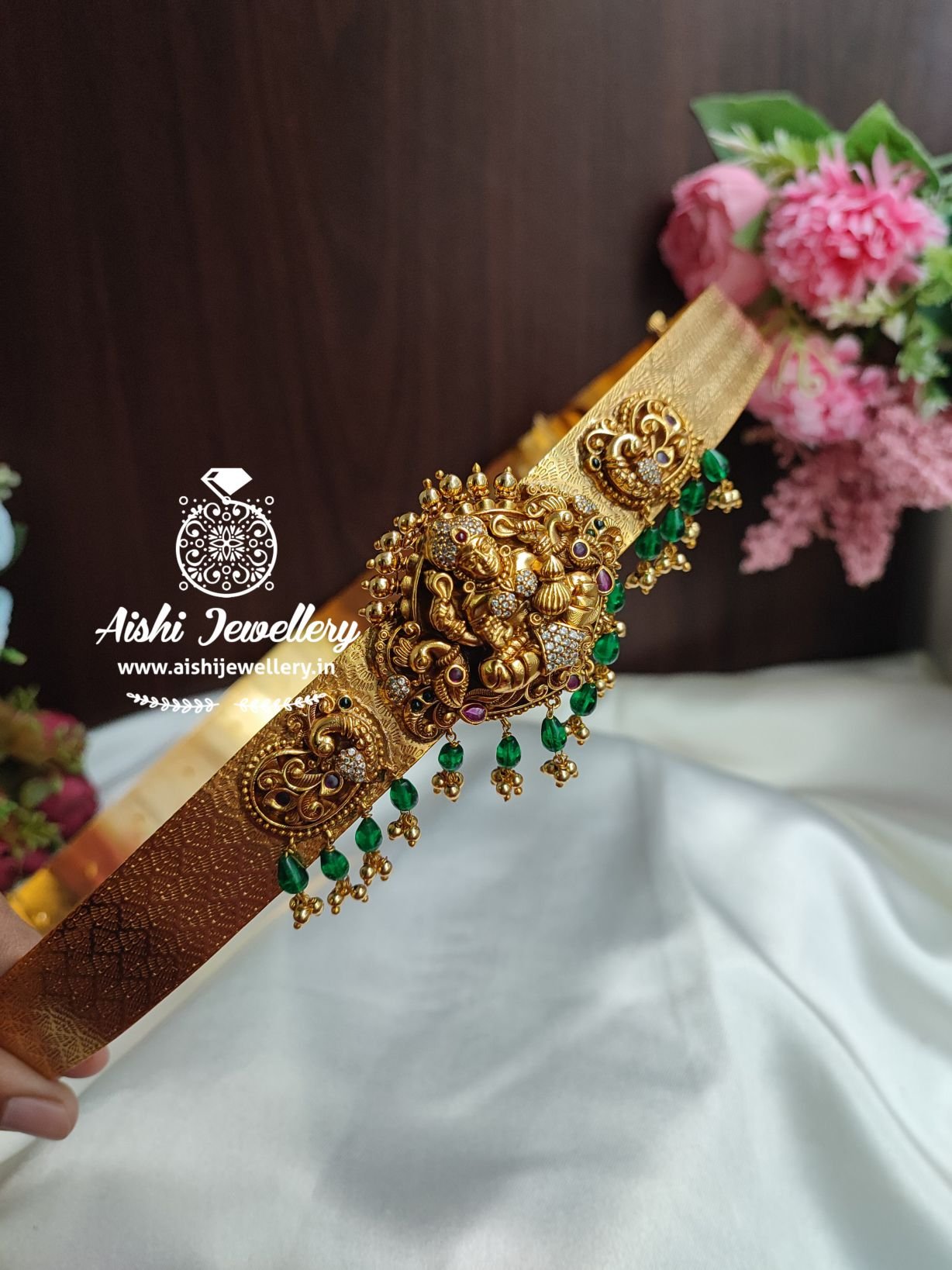Nakshi Pendant Hipbelt with Green beads -HB97