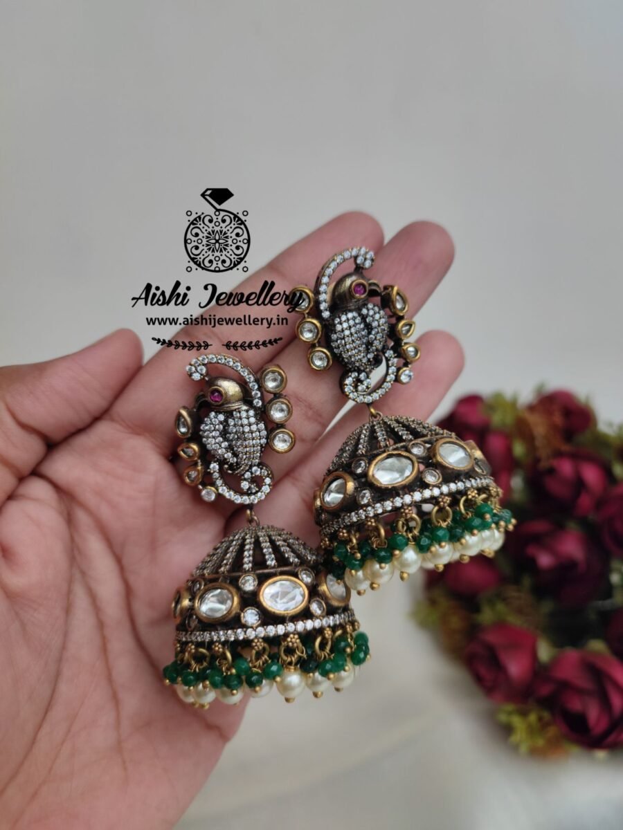 Victorian Diamond Peacock Jhumka -AE132