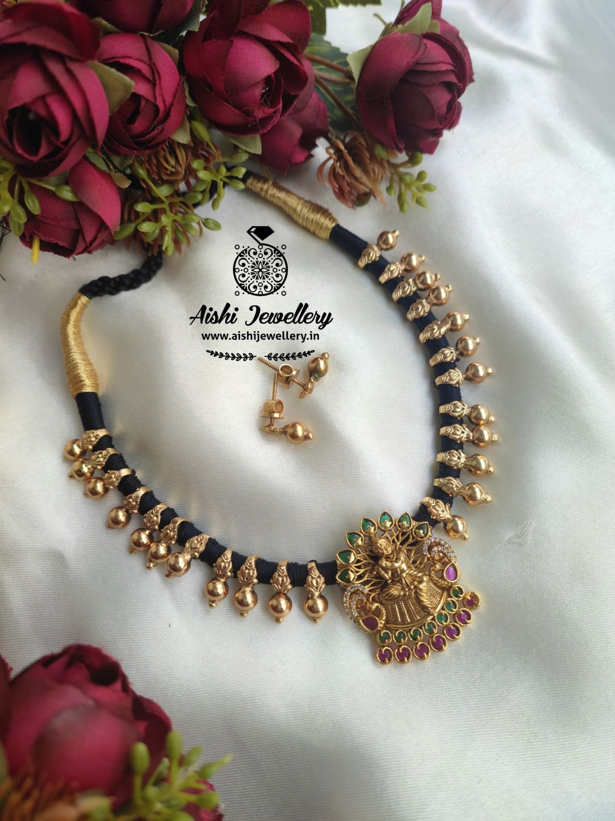 Designer Peacock Black Thread Necklace UC-NEW990 – Urshi Collections