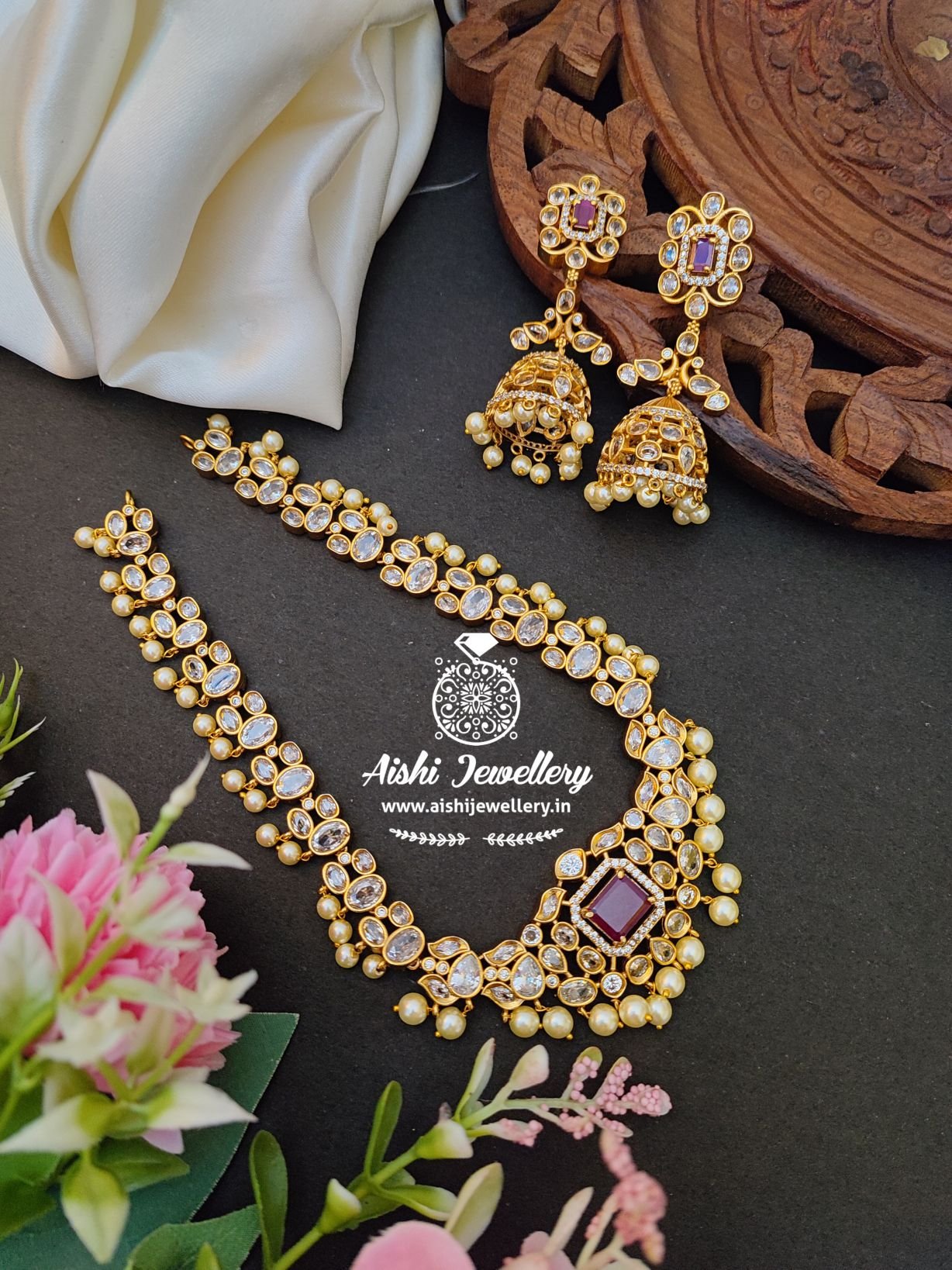 Decorative Uncut Diamond Ruby Necklace | Mangatrai Pearls & Jewellers