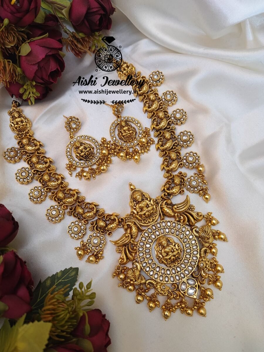 Lakshmi Matt Neck Set with kemp stones-N490