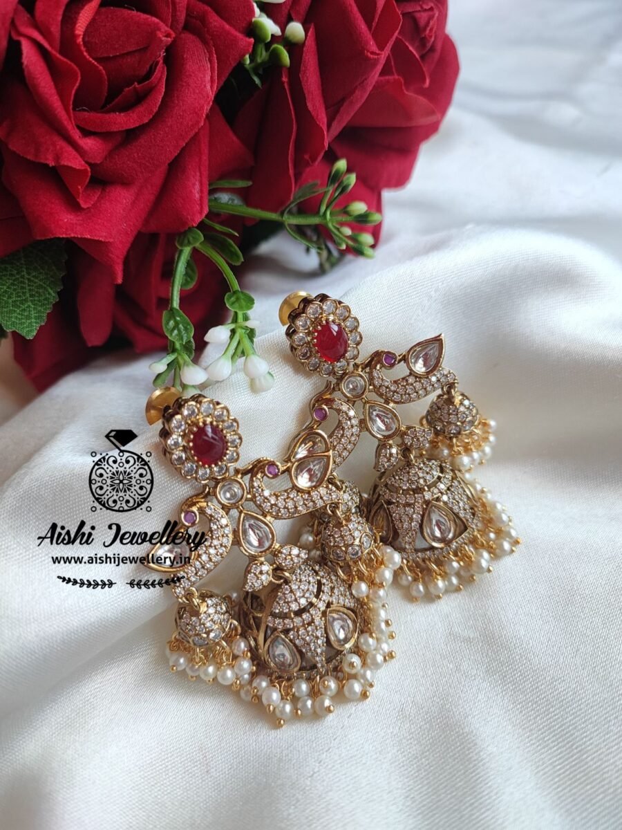 Victorian Polish 3 Layer Jhumka(Red)-E220