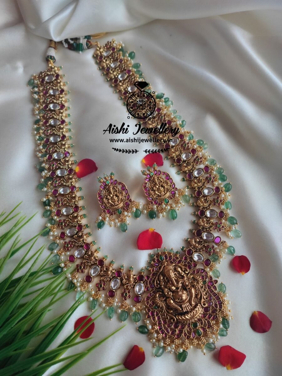 Ganesha with Real Kemp & Uncut Diamond Long Haram -LH188