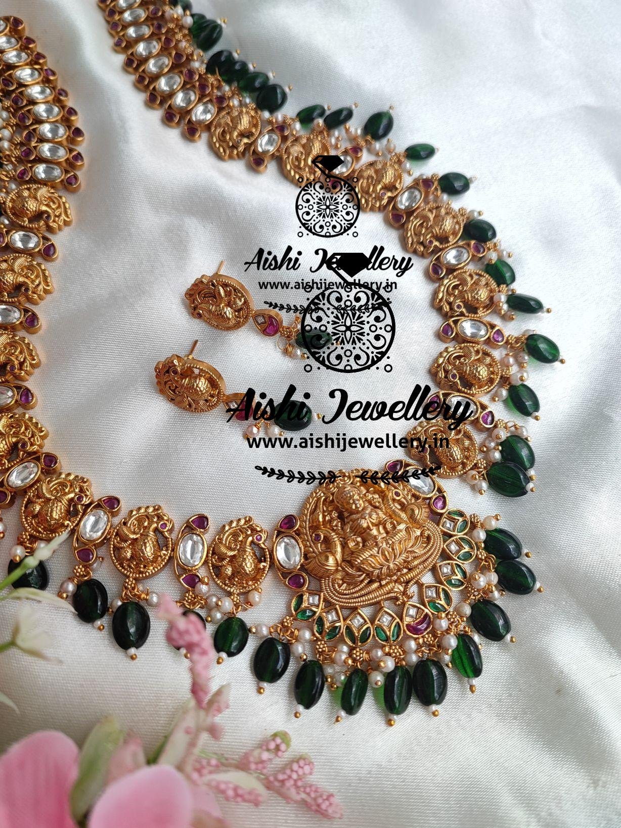 Nakshi Uncut Diamond Haram(Green Beads)-LH211