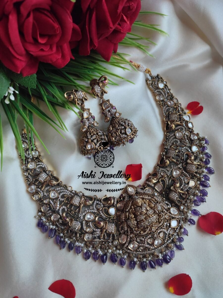 3D Craft Victorian Diamond Nakshi Neckpiece(Purple)-AN241