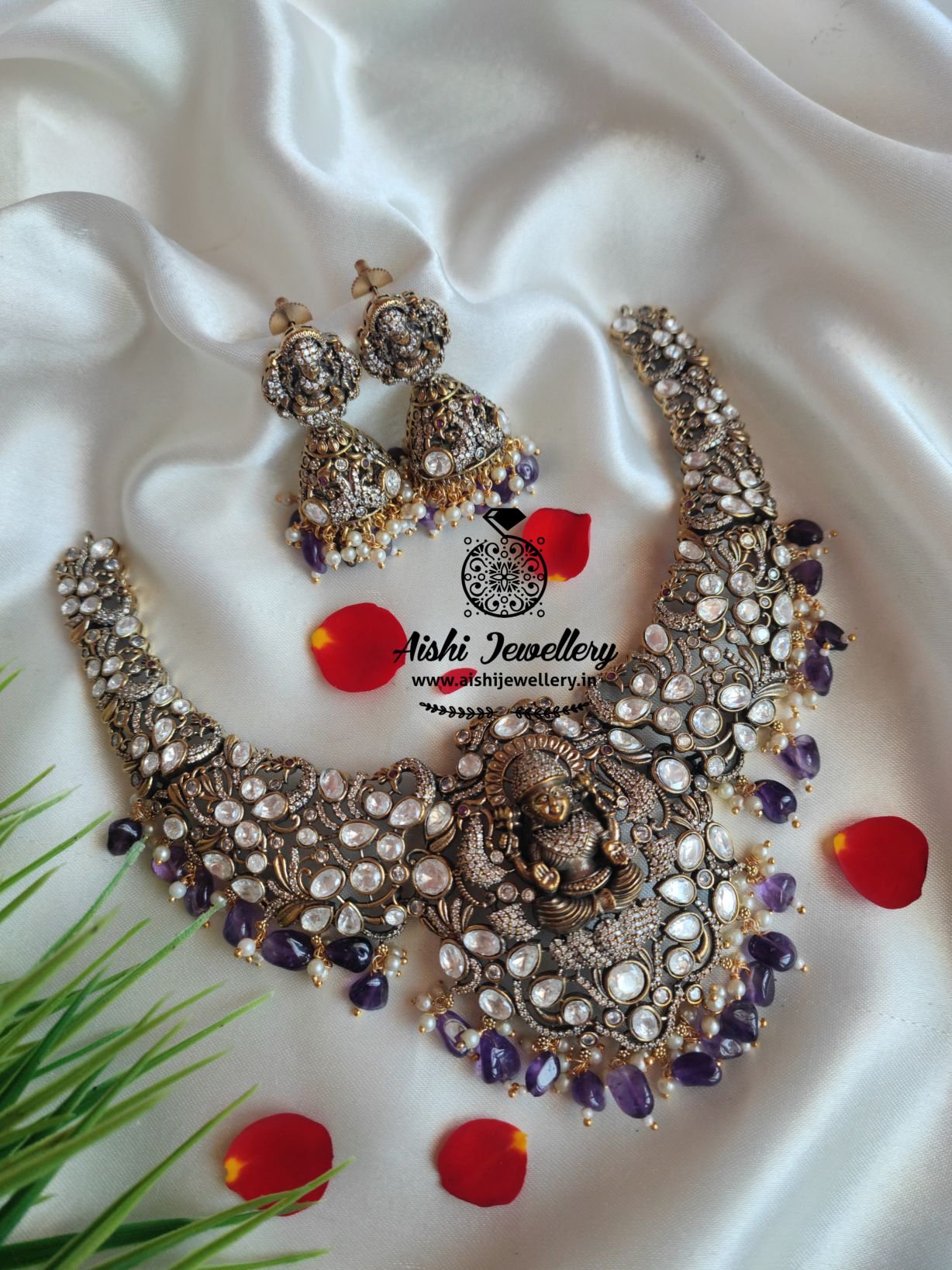 3D Craft Victorian Diamond Nakshi Neckpiece(Purple)-AN246