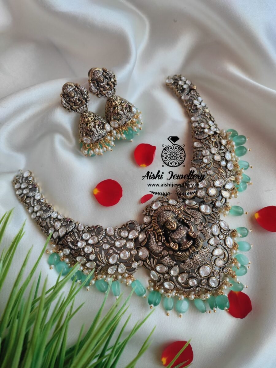 3D Craft Victorian Diamond Nakshi Neckpiece(Mint Green)-AN247