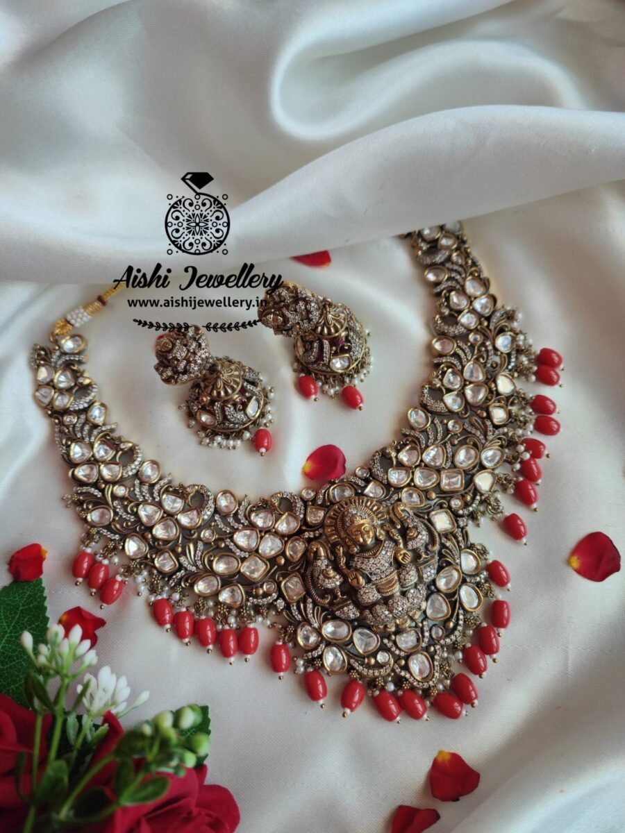 3D Craft Victorian Diamond Nakshi Neckpiece(Coral)-AN249