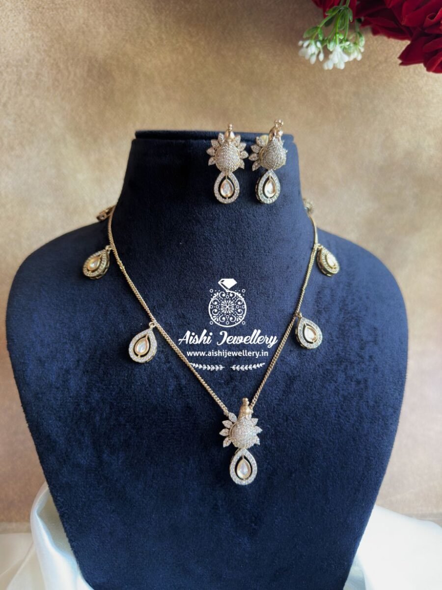 Victorian Diamond Peacock Pendant Set-AP238