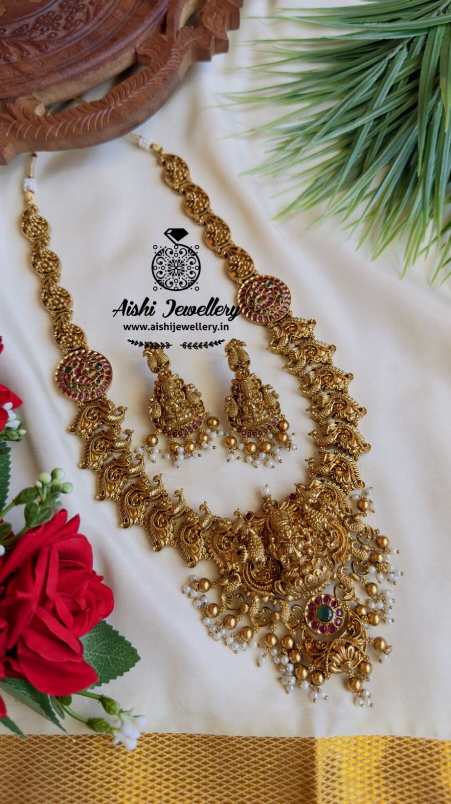 Lakshmi Kemp Long Haram with Golden Beads-LH107