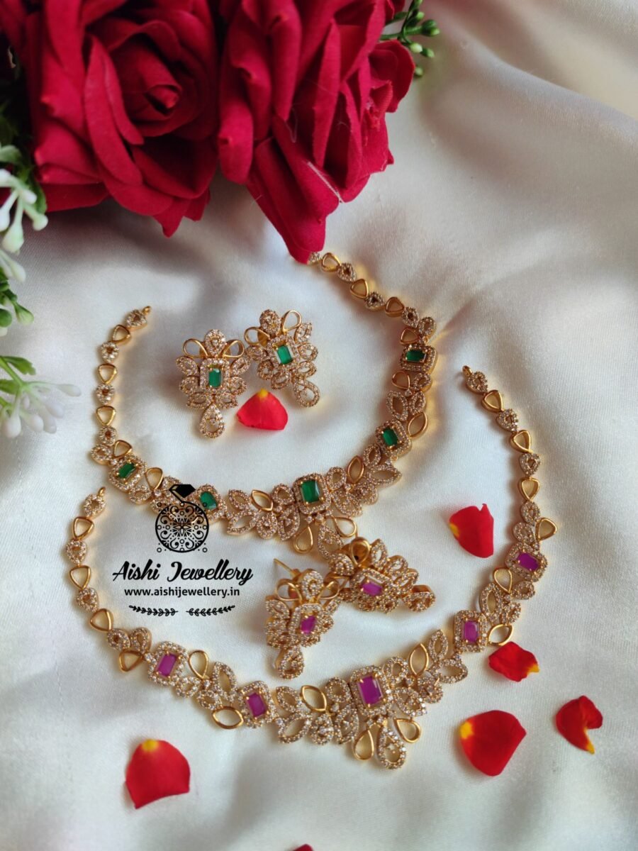 Floral American Diamond Neckpeice -AN250