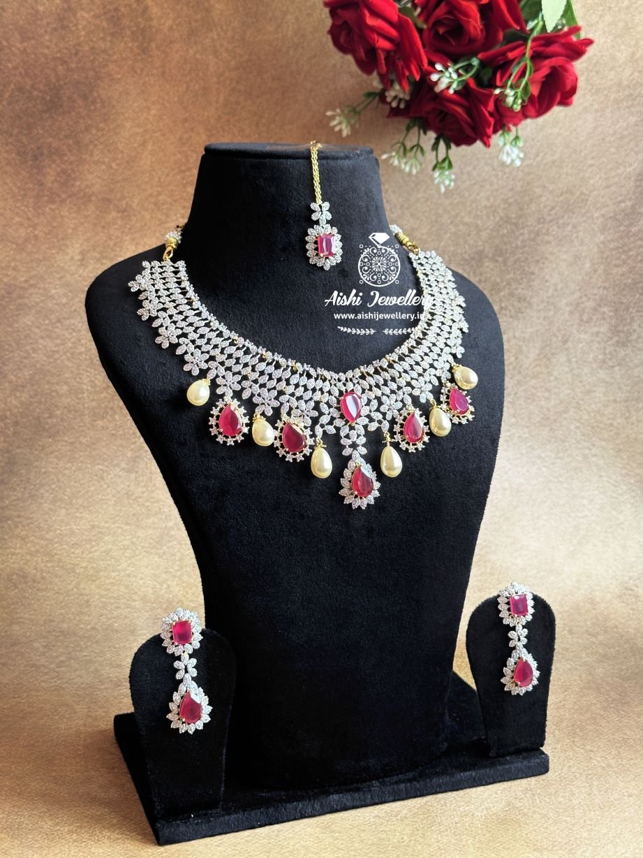 Tear drop Cz Neckpiece(Red)-AN273