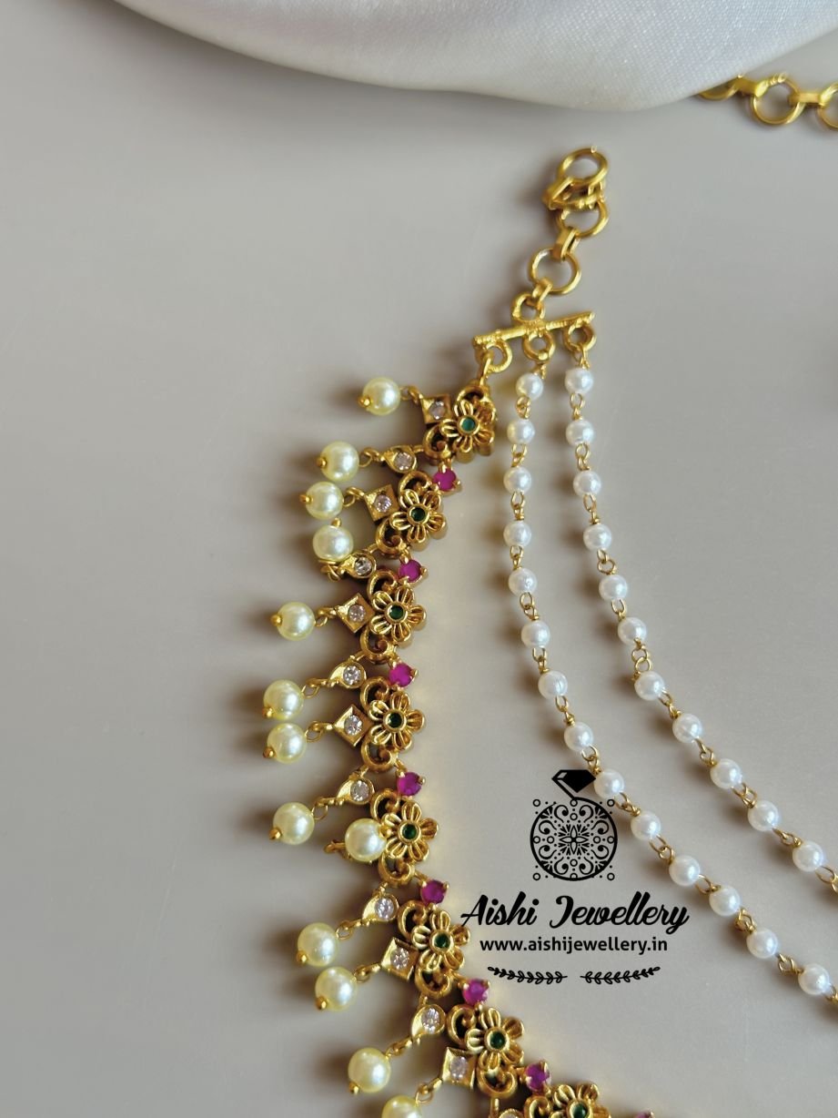 Floral White Pearl Earchain – EC84