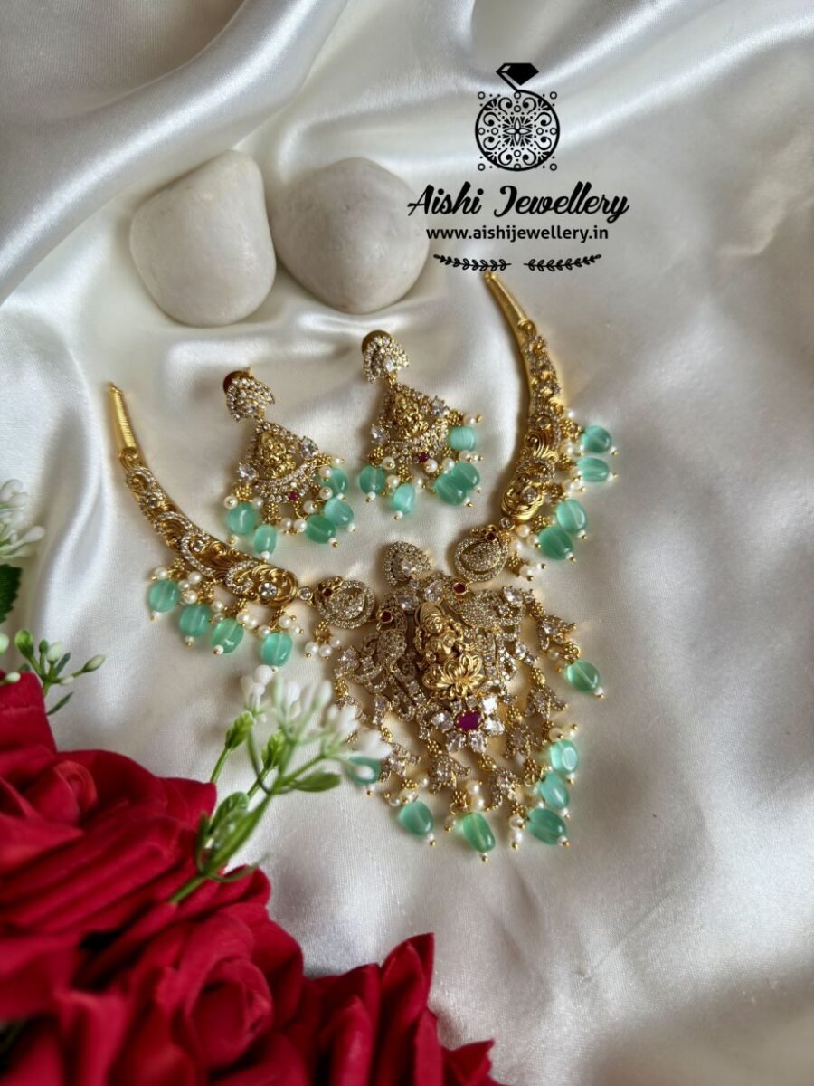 Lakshmi  Matt Gold with Mint Green Beads- N588