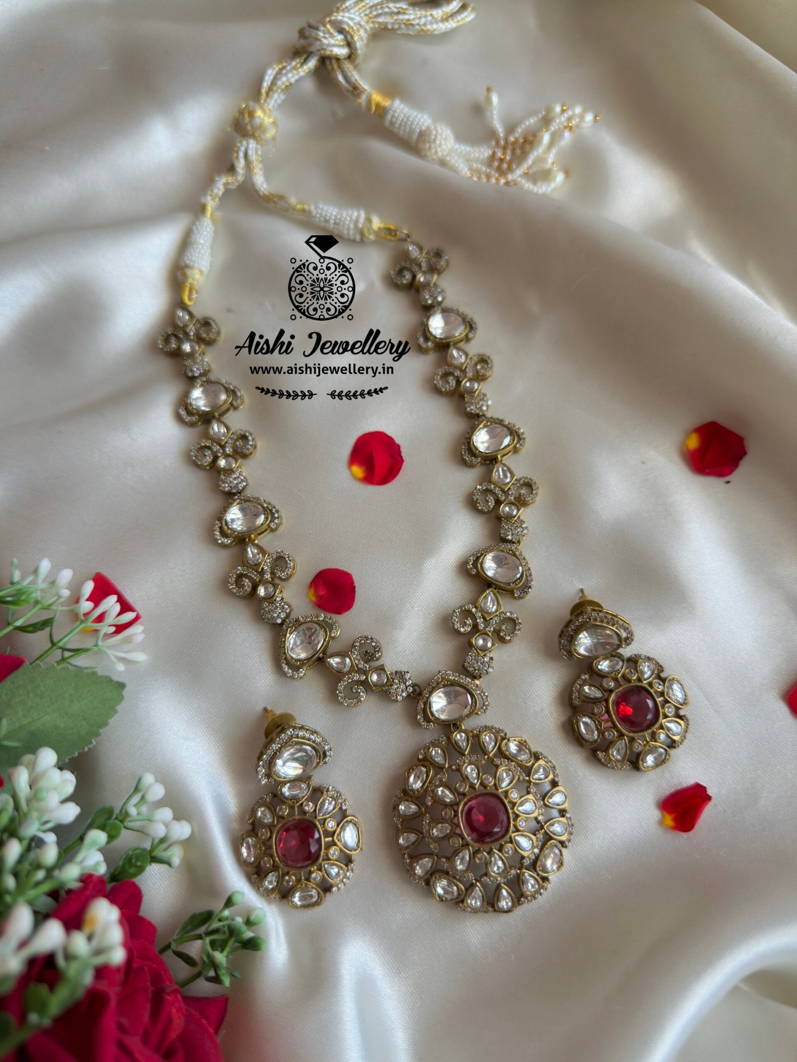 Floral Elegance Ad Neckpiece ( White)- AN321