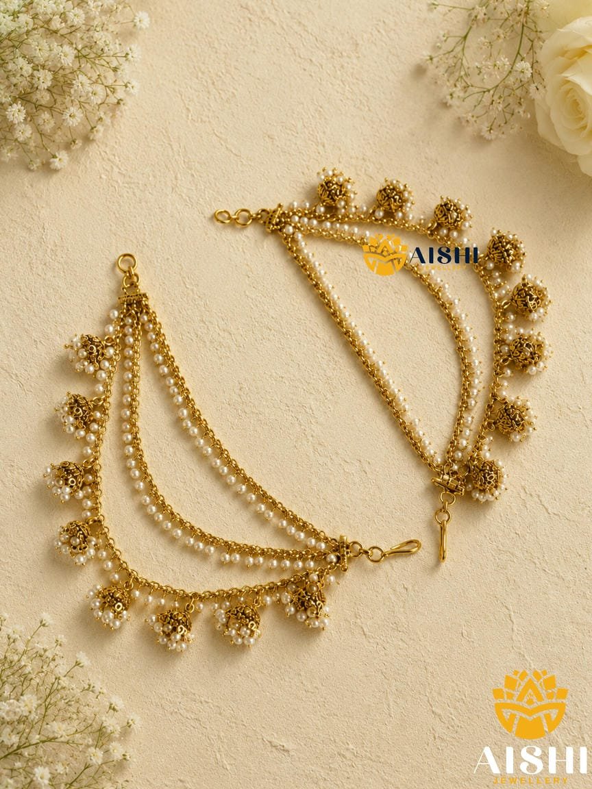 Antique Earchain with White Pearls – EC78