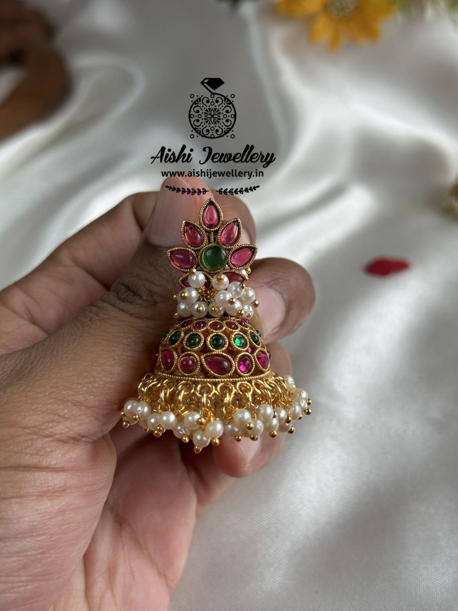 Floral  Jhumka with White Pearls ( Multi) – FQ132