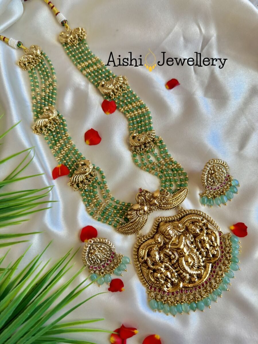 Bansuri Krishna Pendant with Mayura Mala Set (Mint Green) – MA78