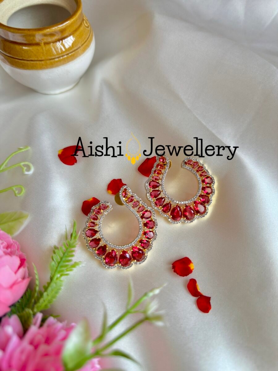 Cz Partywear Earring (Red)-AE21