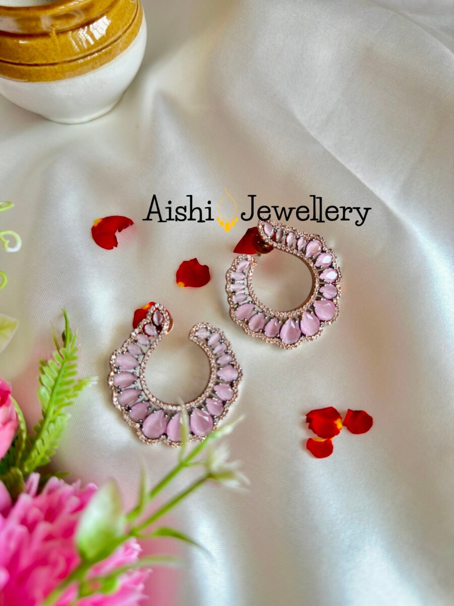 Cz Partywear Earring (Baby Pink)-AE23