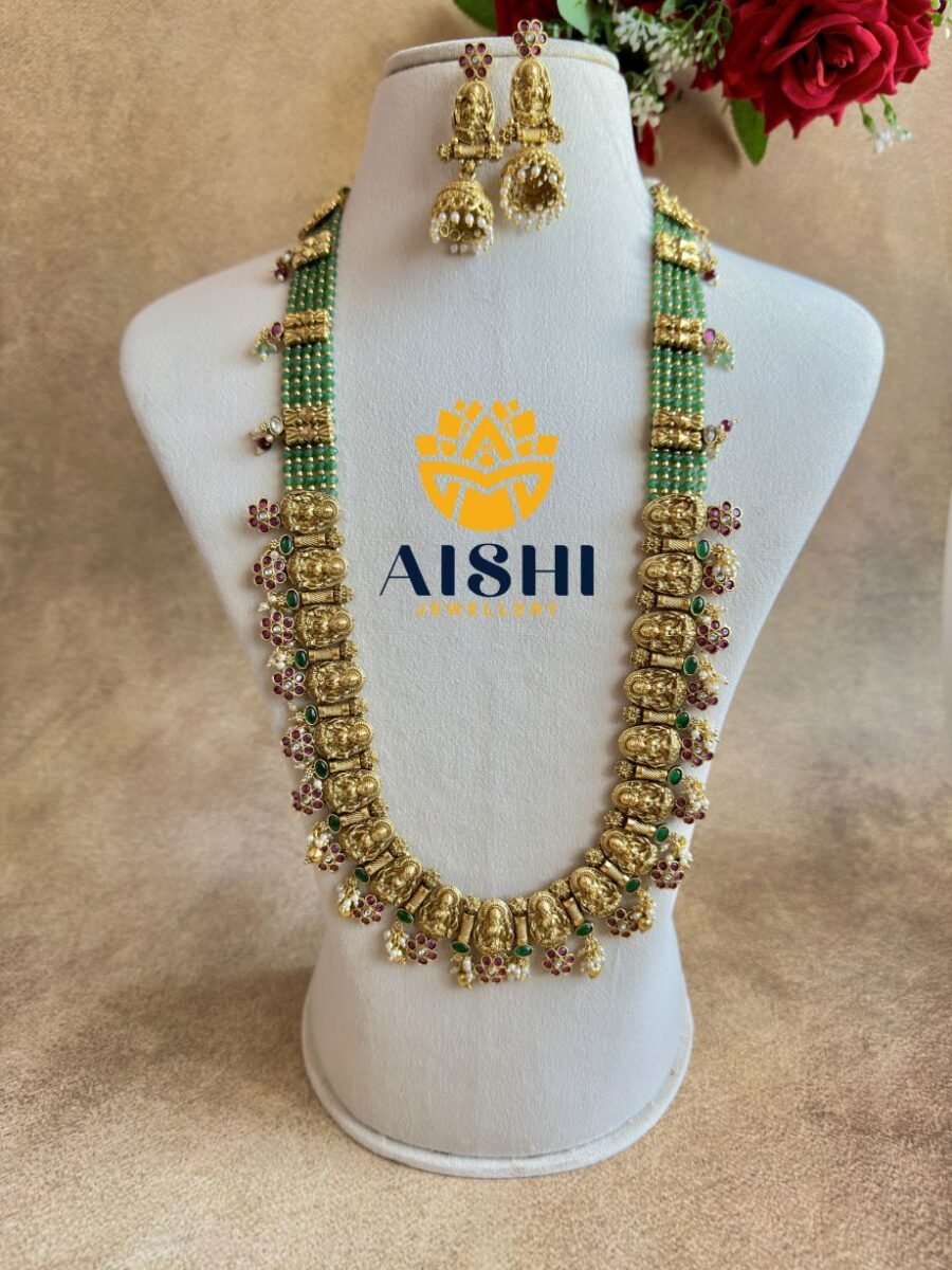 Nakshi Floral with Green Beads Mala Haram – LH328