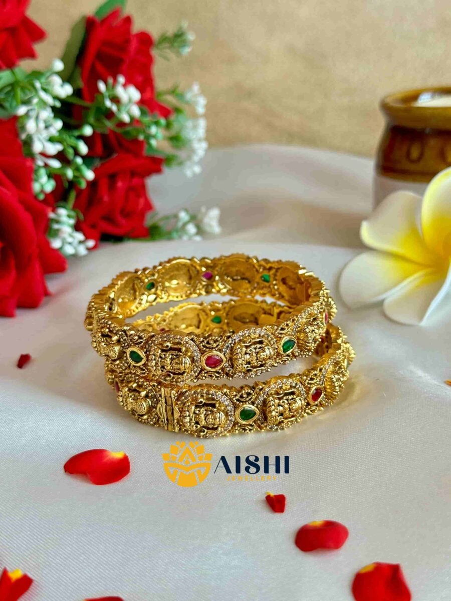 Gold Replica Nakshi Bangle (Pair)-B187