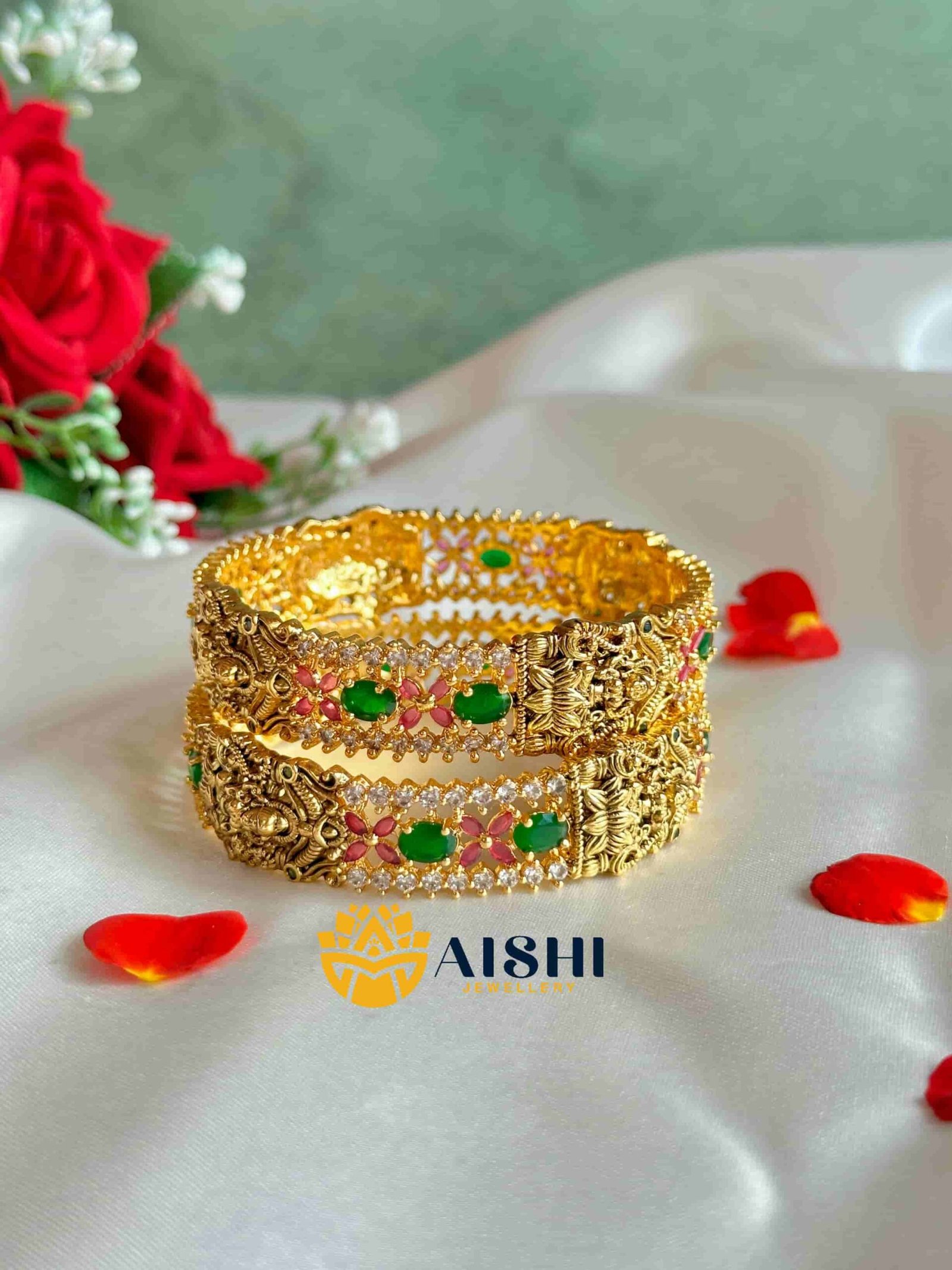 Paavai Nakshi Antique Bangle (Pair)-B192 - Image 2