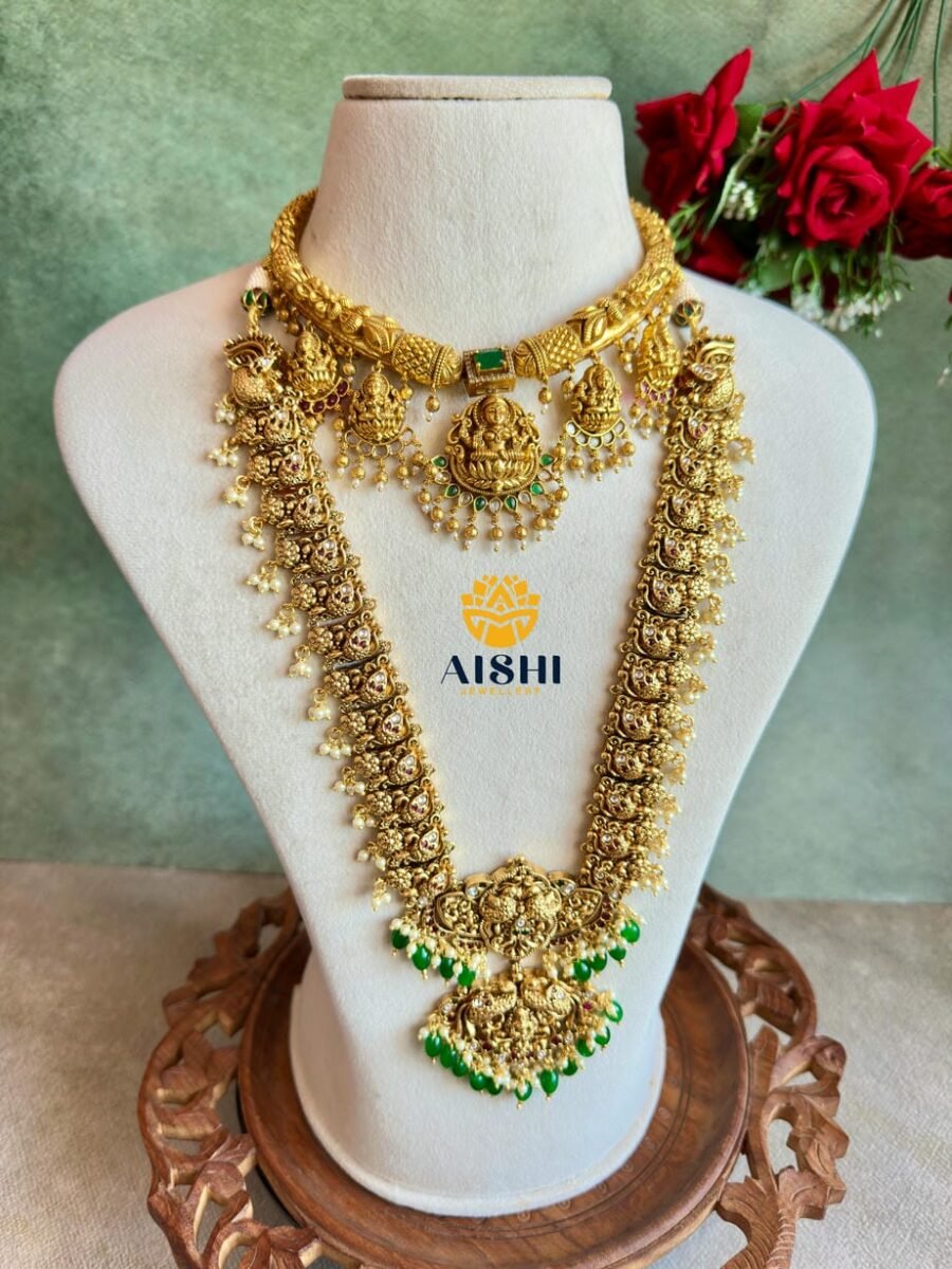 Antique Finish With Green Beads Jewellery Set  -BS040
