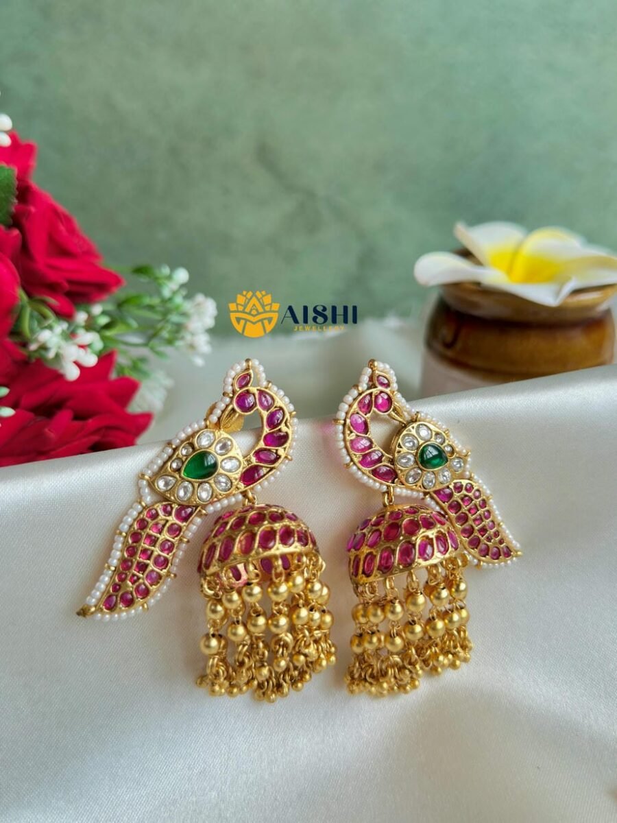 Real Gold Replica Jhumka with Kemp Stones -E390