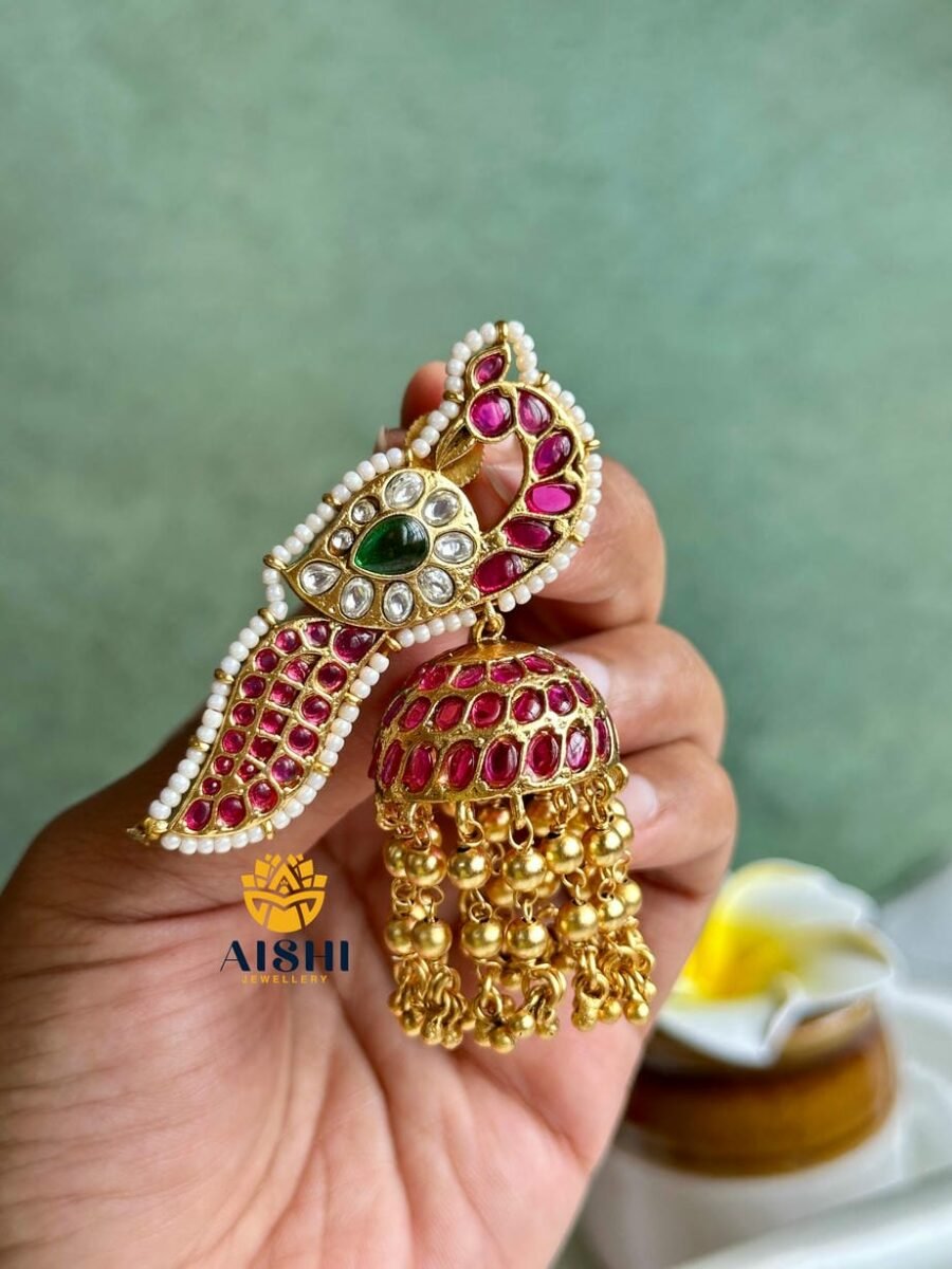 Real Gold Replica Jhumka with Kemp Stones -E390