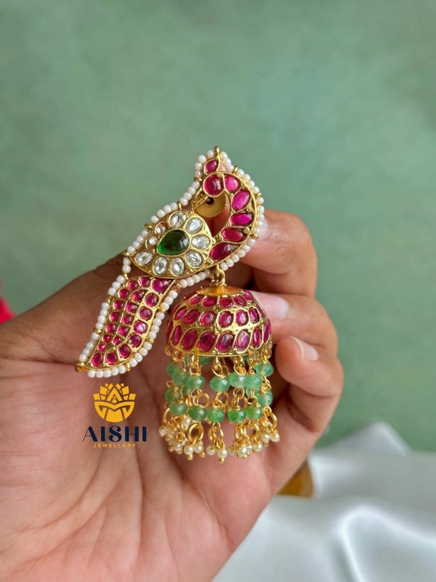 Real Gold Replica Jhumka with Kemp Stones-E391