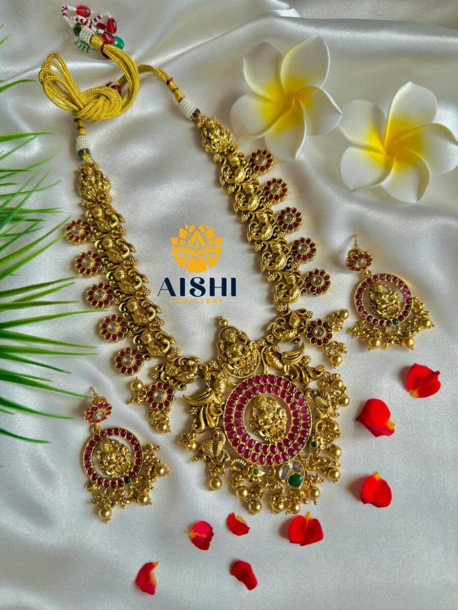 Lakshmi Matt Neck Set with kemp stones-N492