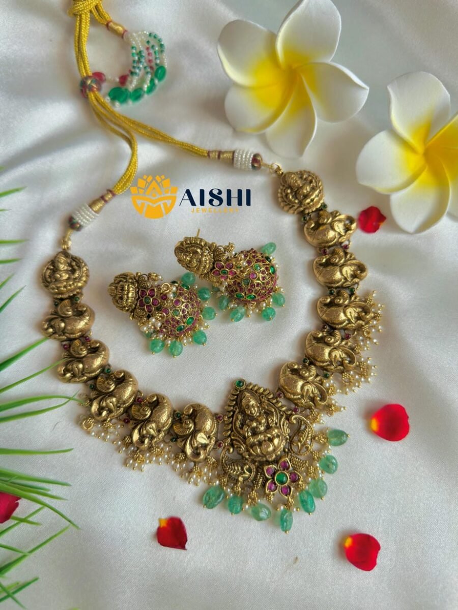 Nakshi Antique Neckpiece with light green beads-N709