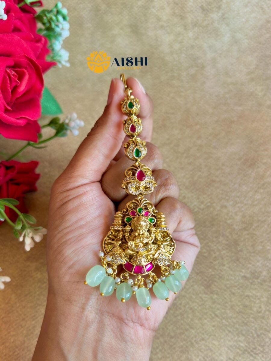 Bridal tikka with light green beads – T314