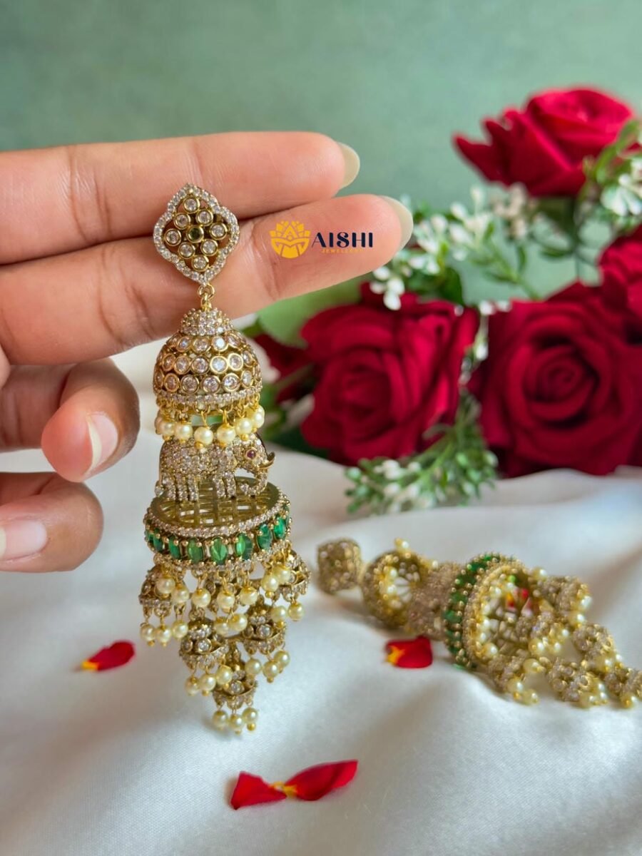 Elephant Layered AD Jhumka(Green)-AE145